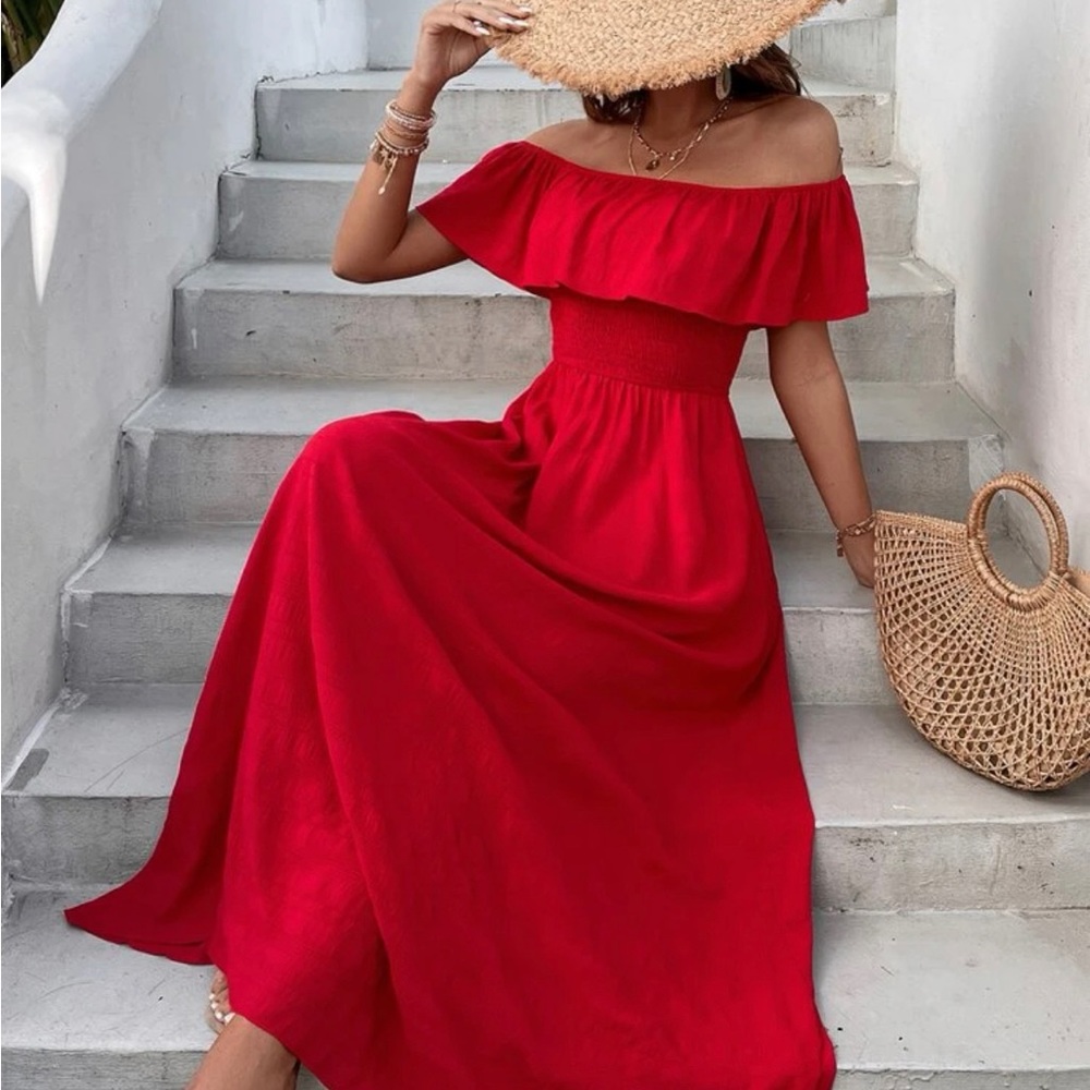 Off Shoulder Ruffle Trim Dress - Picture 2 of 4